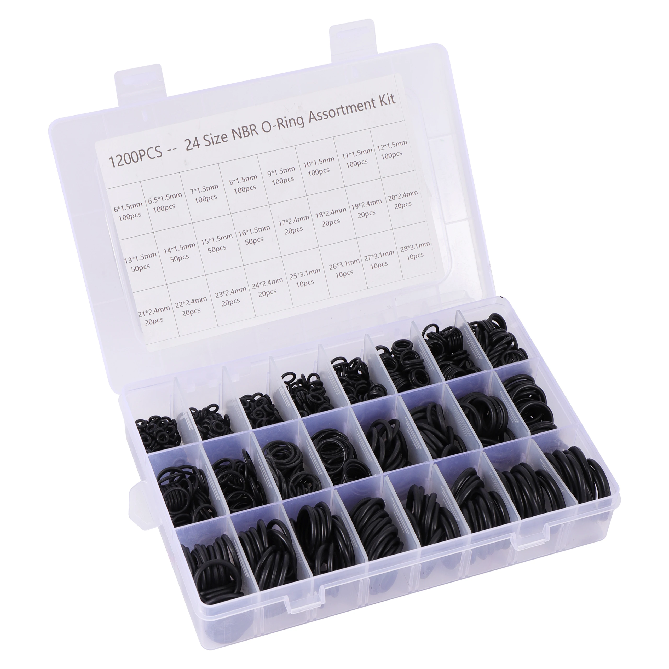 1200 Pieces 24 Sizes Car O-Ring Rubber Assortment Kit Black Set