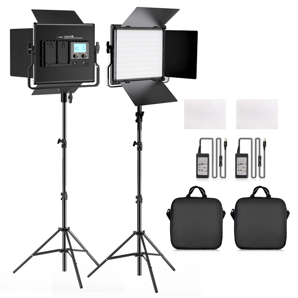 L4500K 2 in 1 Portable LED Video Light Photographic Lighting Bi-color LED Lamp Panel with Tripod for Youtube Video Photo Shoots