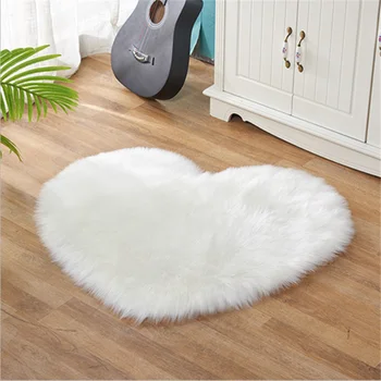 

Shaggy Carpet Wool Faux Fluffy Mats Artificial Sheepskin Hairy Mat Love Heart Rugs NO Lint Carpet For Living Room