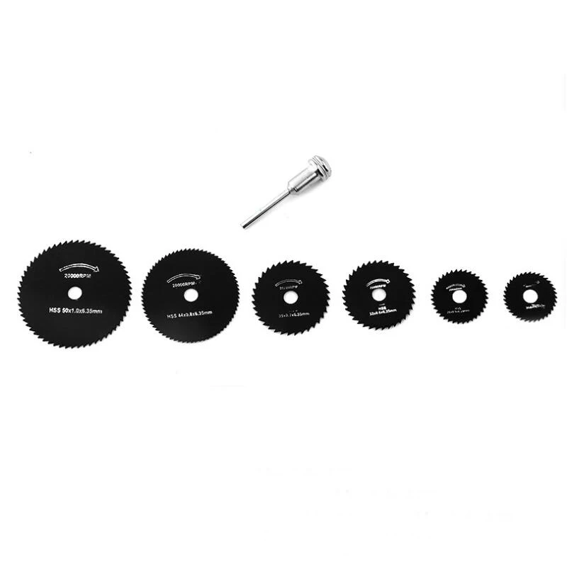 

7Pcs Mini HSS Circular Saw Blade Rotary Tool for Metal Cutter Power Tool Wood Cutting Discs Drill Mandrel 22-50