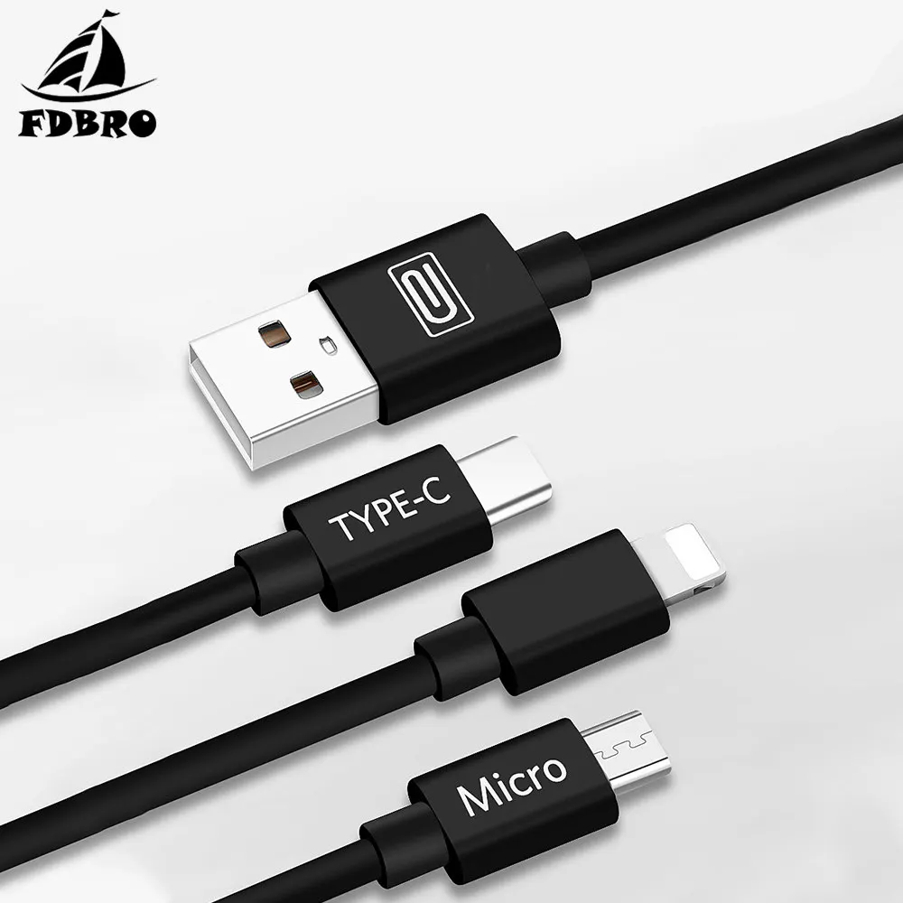 FDBRO 3 в 1 USB кабель для Iphone 6 7 Plus 8 XS usb type C кабель для huawei Xiaomi Micro USB кабель для samsung телефона