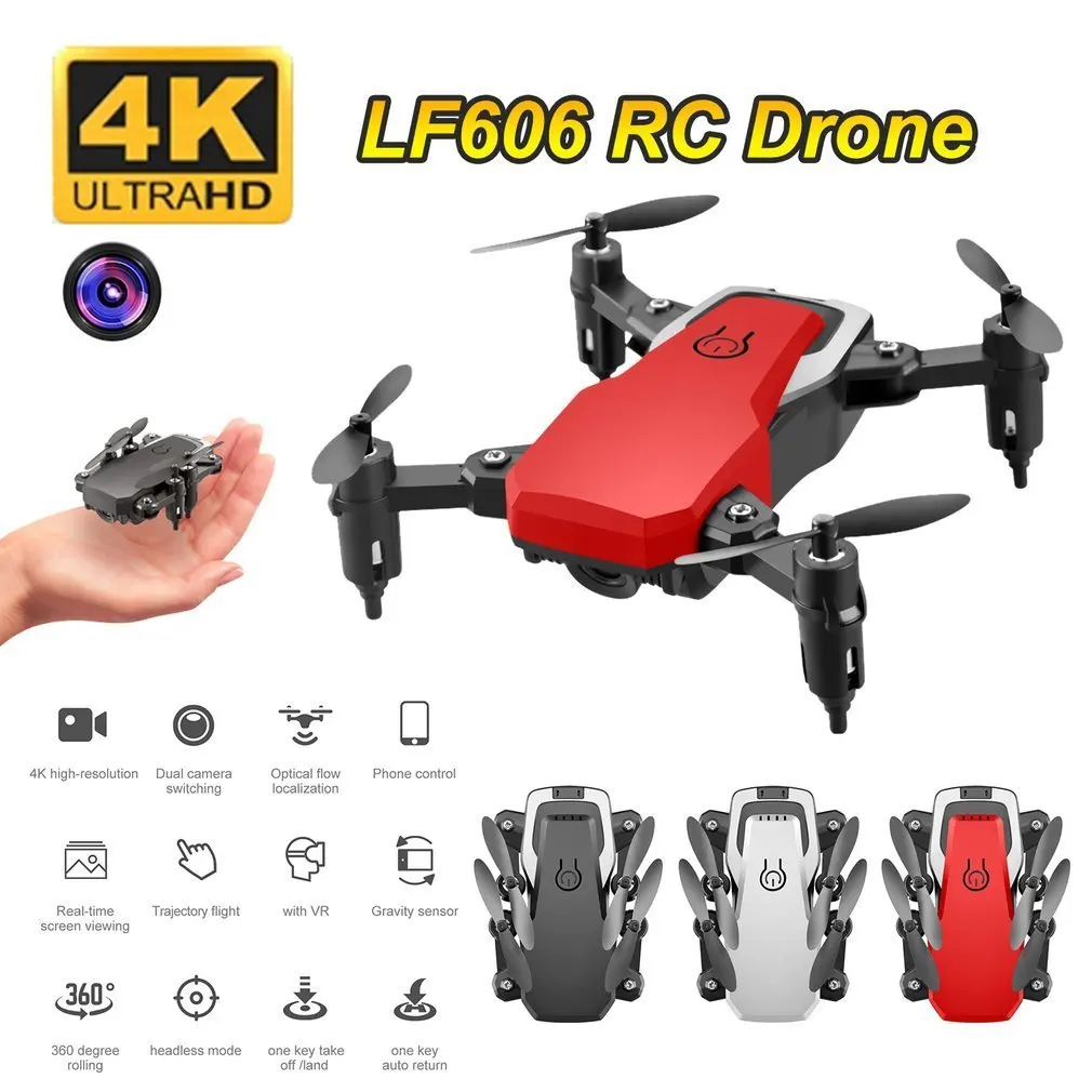 LF606 Wifi FPV Foldable RC Drone with 4K HD Camera Follow Altitude Hold 3D Flips Headless Helicopter Mini Aircraft Kid's Toys | Игрушки и
