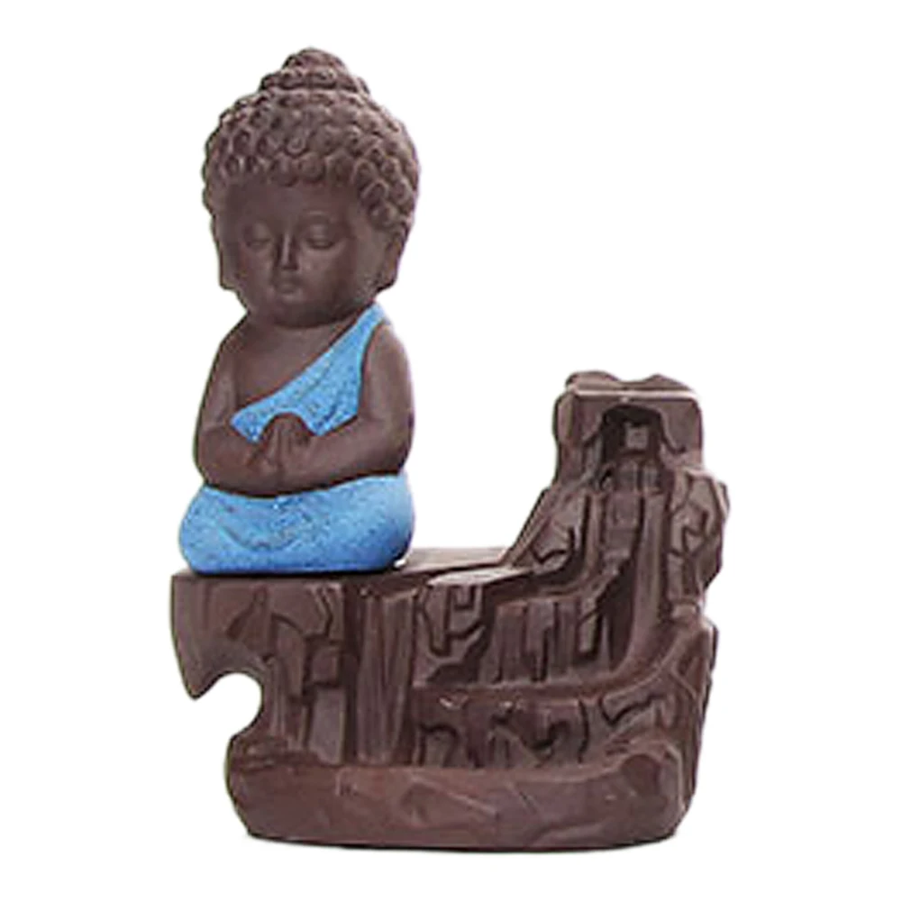 Горячая маленький монах маленький Буддизм Курильница с обратным потоком ладан держатель дом офис Домашний декор P666 - Color: Blue