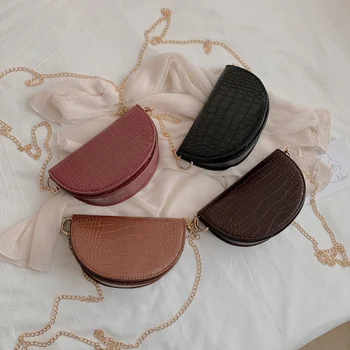 

Retro Handbag Women Alligator Leather Shopping Totes Retro Crossbody Purse Women Semicircle Small PU Leather Shoulder Bag