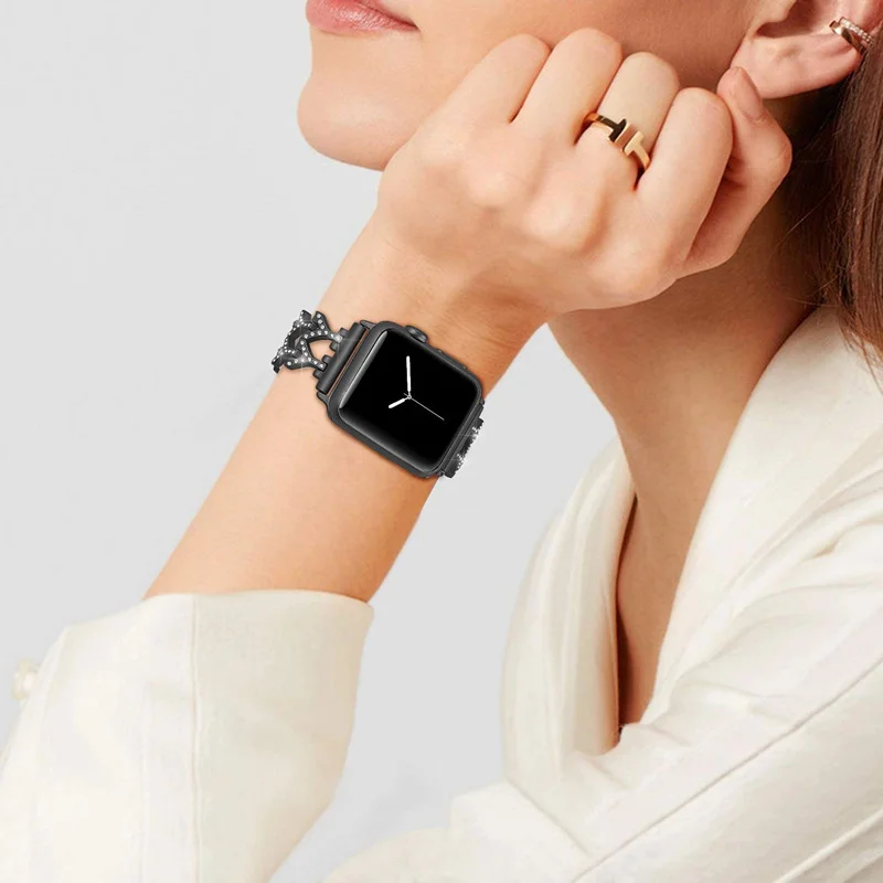 С блестками для девочек; Мини-Юбка Для Apple Watch серии 4 44 мм 40 мм Нержавеющая сталь браслет ремешок для наручных часов Iwatch, 42 мм, 38 мм, версия 3/2/1