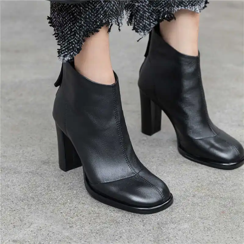 Smirnova/модные новые ботинки из натуральной кожи женские Элегантные ботильоны на высоком каблуке женские ботинки на молнии с квадратным носком; сезон осень-зима;