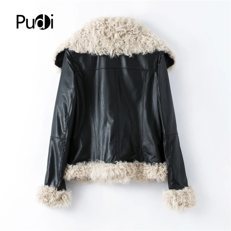 PUDI B401707 женское зимнее мотоциклетное пальто из натуральной кожи для отдыха леди пальто из натурального овечьего меха куртка пальто