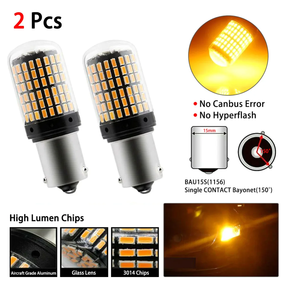 Комплект из 2 предметов, с can-bus T20 светодиодный лампы P21W PY21W 3014 144smd светодиодный CanBus без ошибок 7440 1156 BA15S BAU15S светодиодный светильник автомобилей сигнала поворота светильник