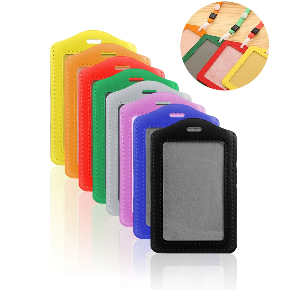

1 PC PU Leather ID Badge Case Clear Color Border Lanyard Holes Bank Credit Card Holders ID Badge Holders Accessories student
