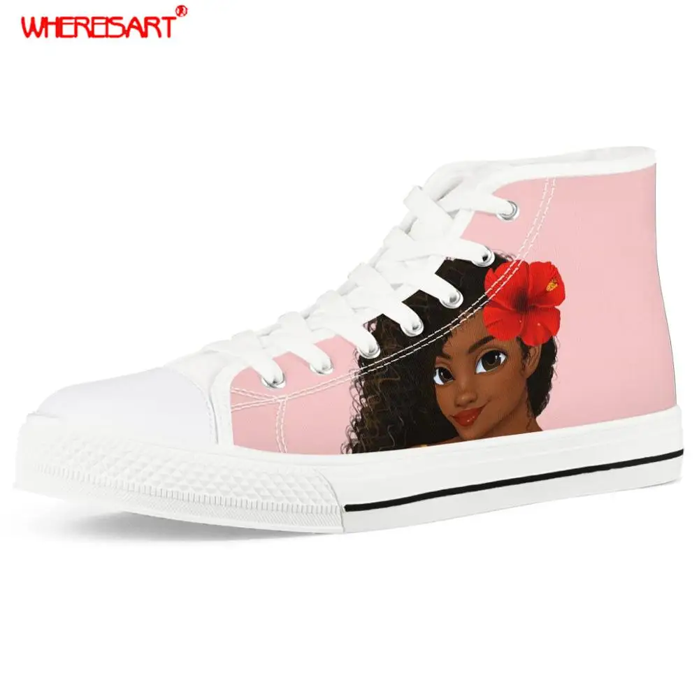 

WHEREISART Best selling shoes women canvas shoes women's fashion casual breathable shoes afro black girls High-top sneakers pink