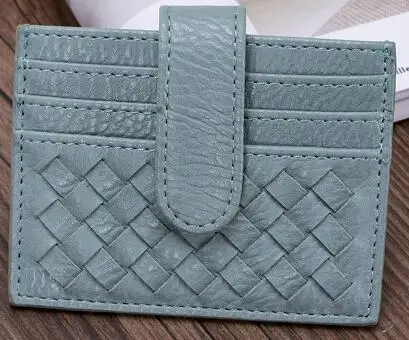 Light blue Держатель для карт классического дизайна. Ручной работы тканый кожаный держатель для карт, сумка для банковских карт унисекс. Качественный чехол для карт, 1 большой+ 6 маленьких держателей - Цвет: Light blue