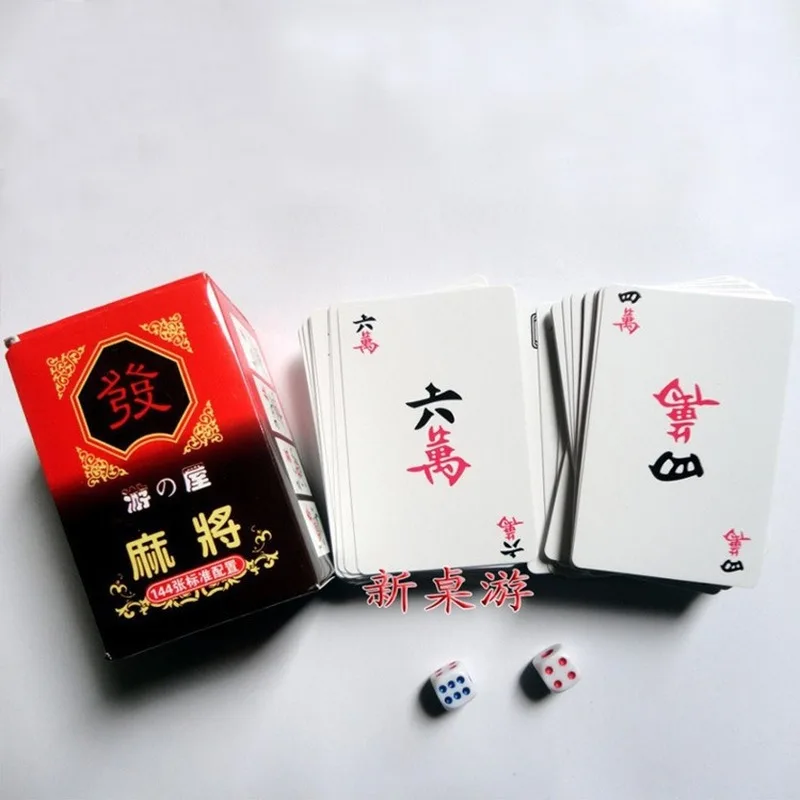 Портативный бумажный маджонг Набор Игральных Карт с 2 акриловые игральные кости и мешочек из фланелета путешествия маджонг покер карты китайская плата игры
