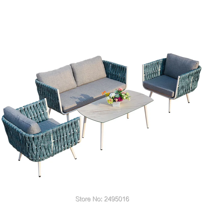 4 шт., наборы мебели для патио, всепогодный эквалайзер, с глубокими сидениями, открытый диван, набор для общения с подушкой, кофейный столик