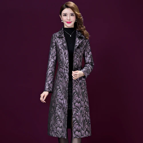 

2019 New Arrival Women Windbreaker Office Lady Windshirt Print Turndown Collar Coat Plus Size Mother Mid Aged Women Clothes 5xl