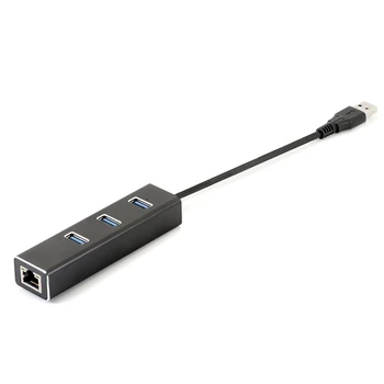 

3-Ports USB Type-C to USB 3.0 Portable Data Hub with RJ45 1000 Mbps Ethernet Adapter for PC Laptop TV - Black