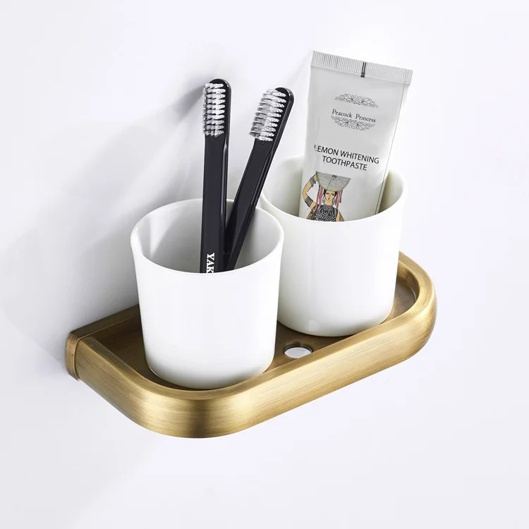 

Simple Retro Toothbrush Cup Holder Brass Vintage Ceramic Cup New Style Bathroom Hook Unit Cups Toothbrush Boutique Luxury