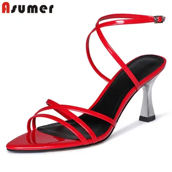 

ASUMER 2020 new arrive women sandals solid colors simple sexy thin high heels party wedding shoes ladies summer sandals