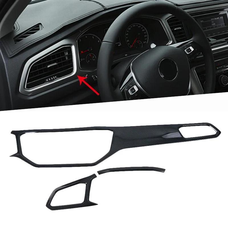 

Carbon Fiber Paint Front Air Vent Outlet Cover Center Control Panel Cover Trim For Volkswagen T-Roc TROC 2017 2018 2019