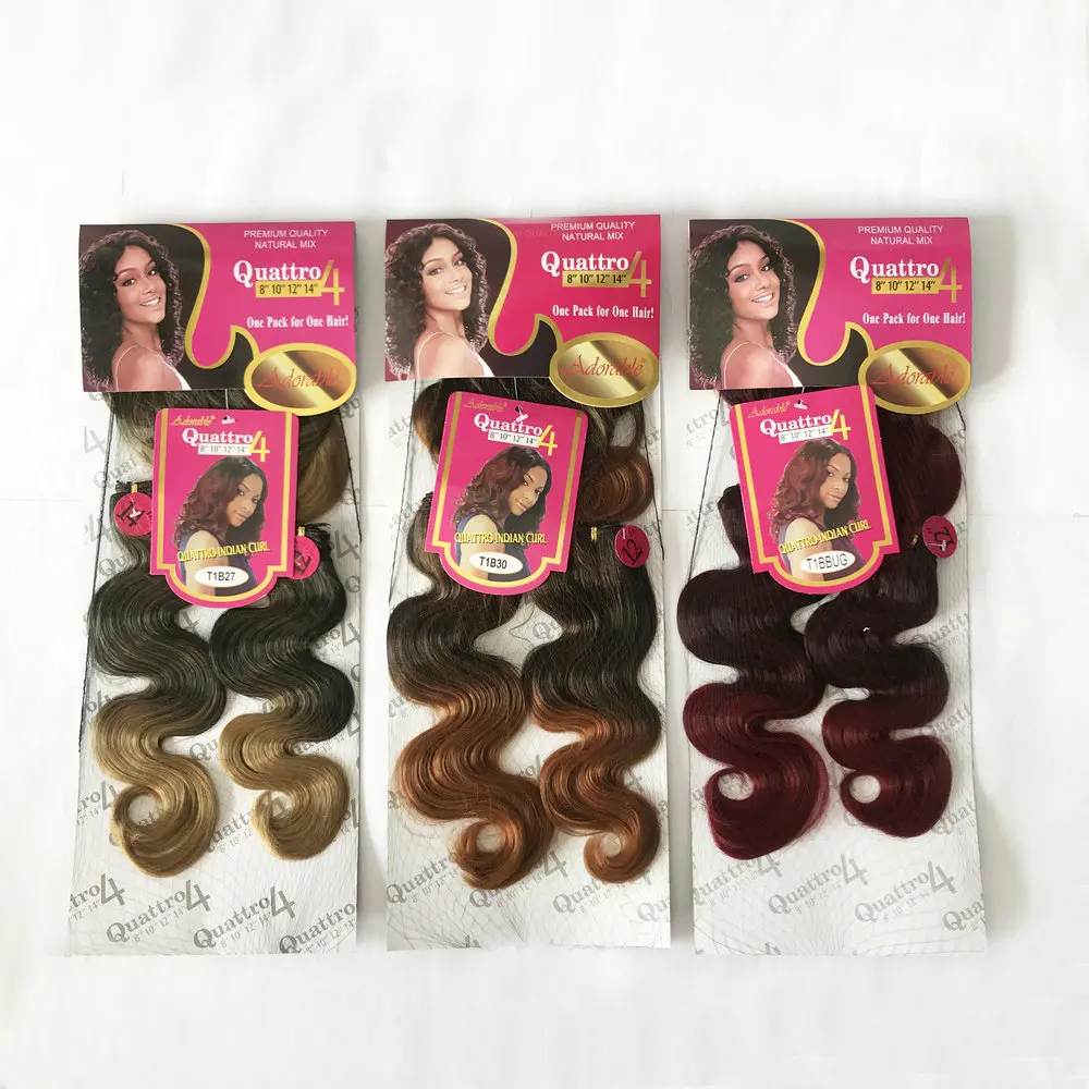 Adorable Ombre Color Body Wave Synthetic Packet Hair Weave Two Tone Quattro Indian Curl 4pcs With Free Fringe Hair Weft Blonde