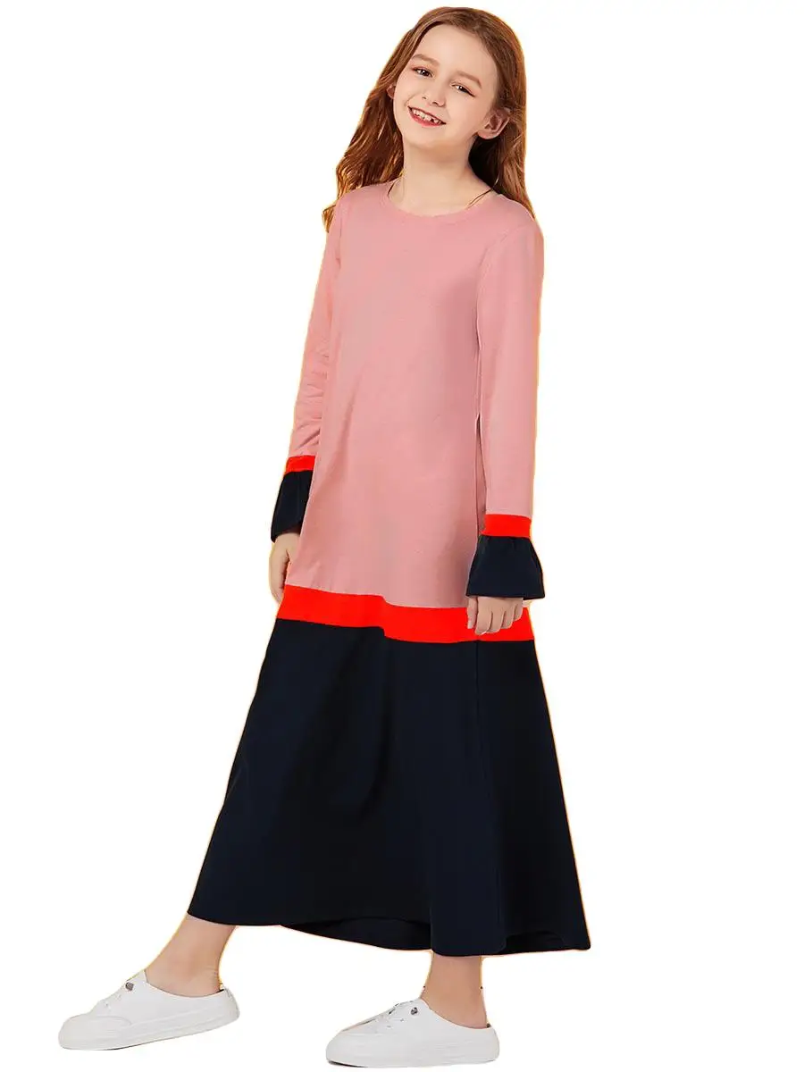 Muslim Parent-child Abaya Long Dress Mother Daughter Kaftan Jilbab Casual Robes Family Matching Outfits Dress Color Block Gown
