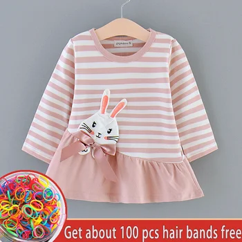 

2020 New Spring Cartoon Rabbit Princess Dresses for Girls Baby Kids Long Sleeve Stripe Bow Party Dress Childrden's Vestido Cloth