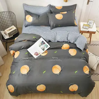 

Gray duvet cover set 3/ 4pcs bedding set bedclothes peach print home bed linens king queen full single size