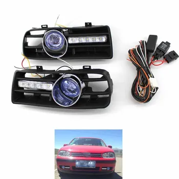 

Front Bumper Grill Blue Fog Light Grille W/LED DRL Lamp for VW Golf MK4 97-03 1J0 853 665 B, 1J0 853 666 B