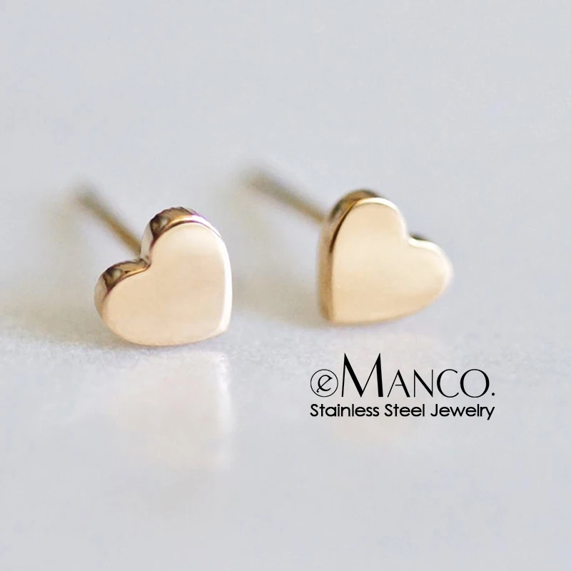 eManco 316L Stainless Steel Stud Earrings for women Minimalist Small Gold Color Heart Ear Jewelry | Украшения и аксессуары