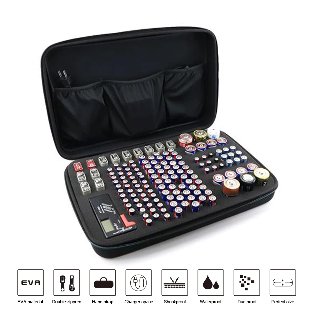 Portable Hard EVA Shockproof Battery Organizer with Tester - 146 Pcs Storage Case Box Holder