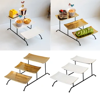 

Collapsible 3 Tier Rectangular Plate Dessert Stand Fruit Plate Cake Serving Tray