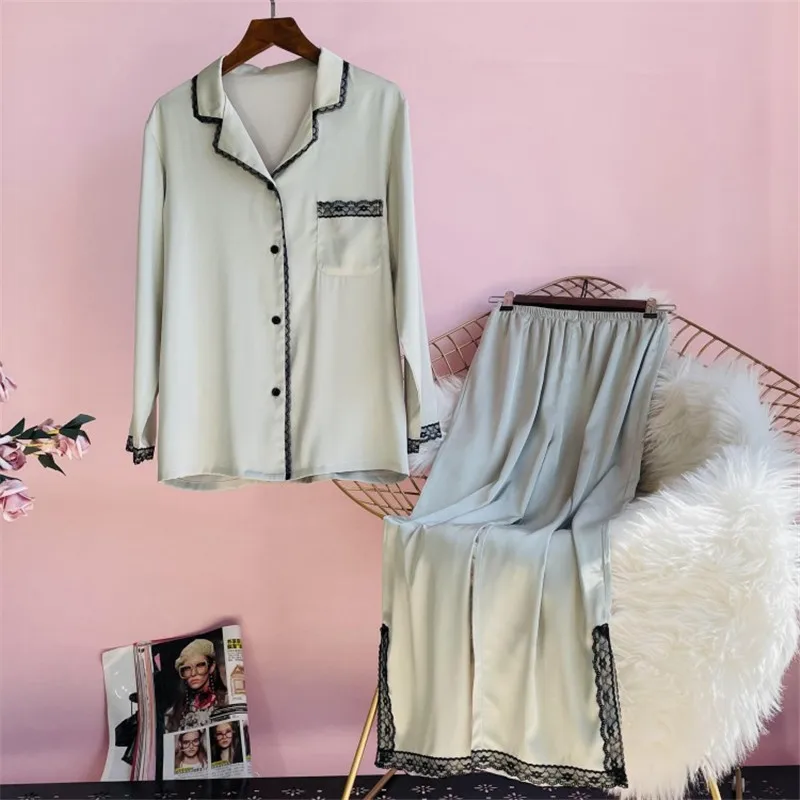 

Пикантный Шелковый Атласный пижамный комплект с кружевной отделкой, штаны с длинным рукавом, одежда для сна для невесты, подружки невесты, свадебное ночное белье, домашняя одежда