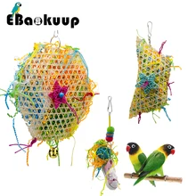 Ebaokuup papagaio mordida brinquedos escalada forraging pássaro mastigar brinquedo colorido papel shredder bambu tecido para lovebirds, cockatiels, budgies