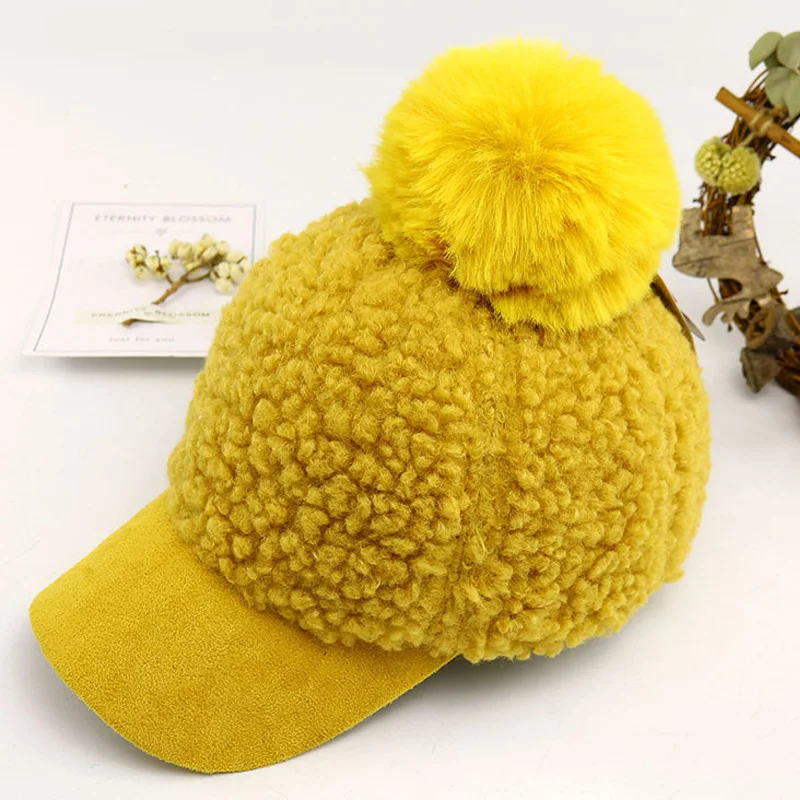 yellow Новые зимние модные милые шапки для малышей, теплая шапка для детей, кашемировая хлопковая шапка, детская бейсболка, одноцветная шапка для мальчиков и девочек - Цвет: yellow