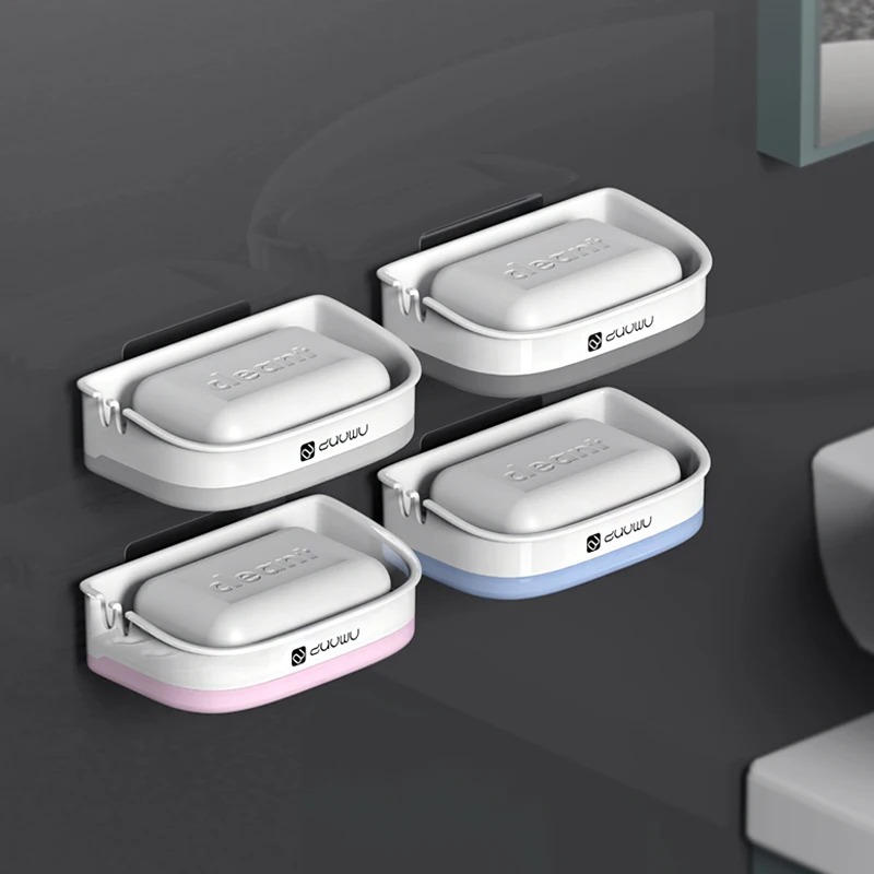 

Soap Dish Adhesive Holder Suction Cup Double Layers Soap Tray ABS Plastic Detachable Soap Storage Organizer Box for Bathroom D40