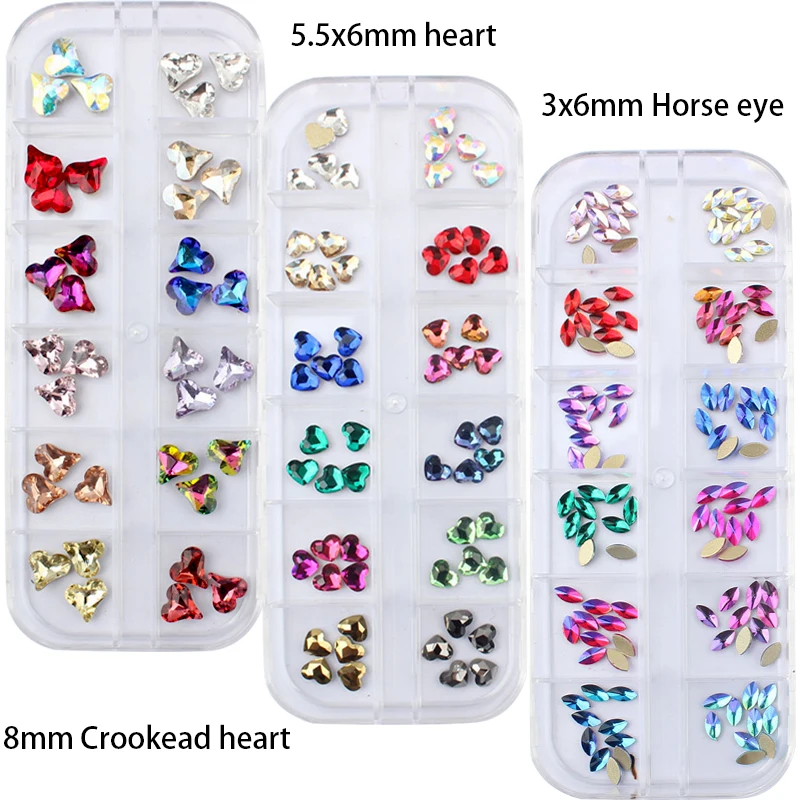 New listing 12 mesh nail art rhinestone mixed shape fancy stained glass crystal 3D nail decoration free shipping