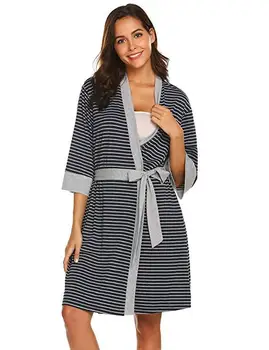 

Spring and autumn summer maternity pajamas thin section postpartum home service striped breastfeeding clothes feeding clothes