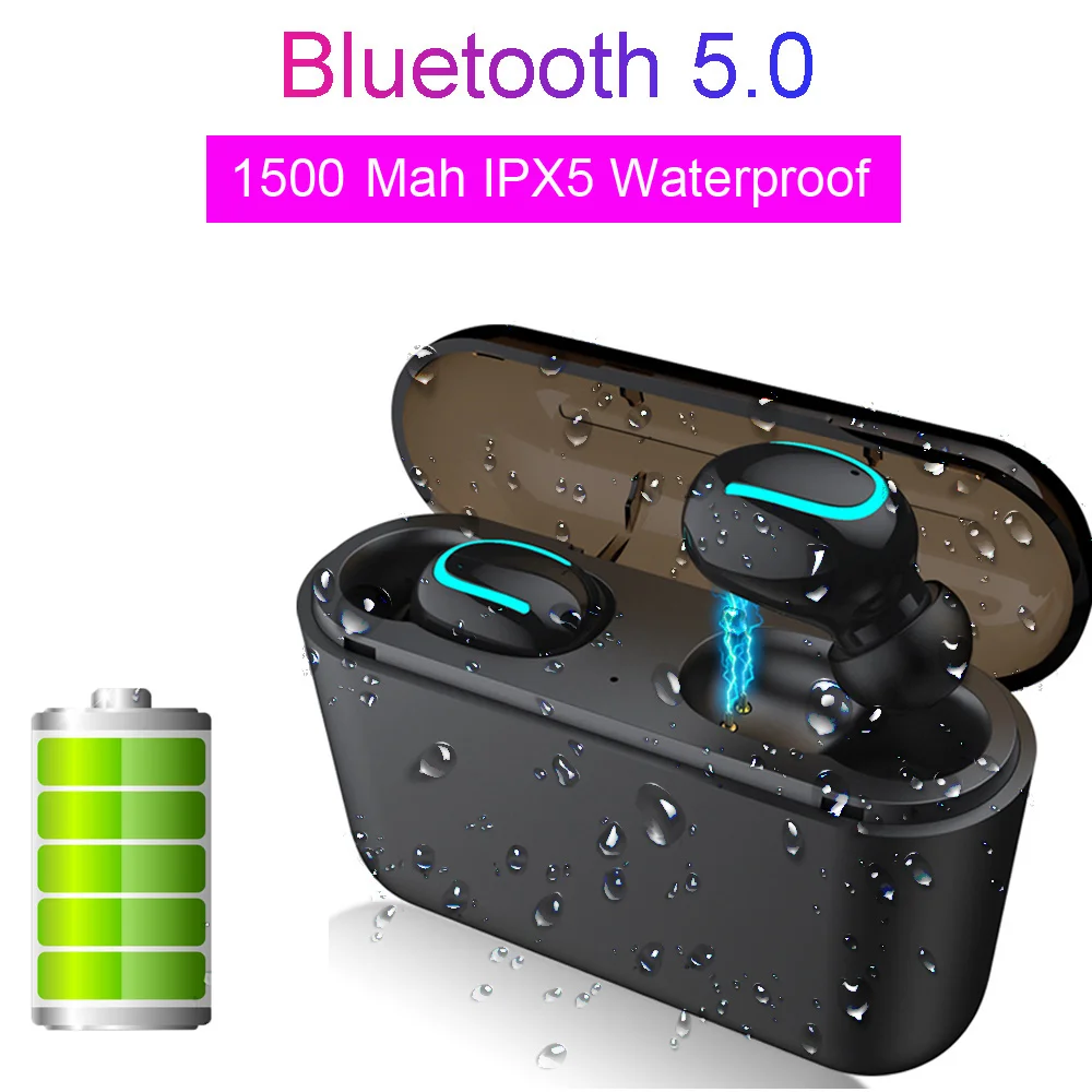 TWS Bluetooth V5.0 EDR Беспроводной наушники Водонепроницаемый наушники-вкладыши Bluetooth стерео наушники Беспроводной наушники стерео хэндс-фри