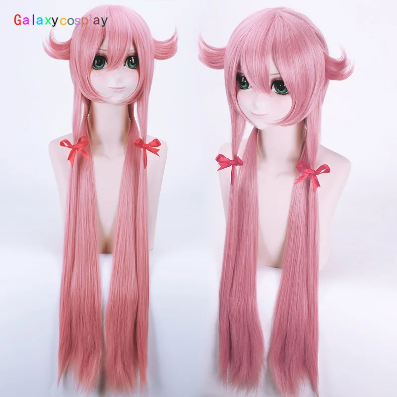 The Future Diary Yuno Gasai 100cm Pink Straight Cosplay Wig Mirai Nikki Synthetic Hair Halloween Party + Free Cap |