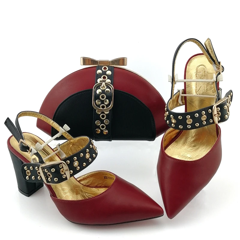 Оранжевые туфли и подходящая сумочка для свадьбы; Итальянские женские вечерние комплект из обуви и сумки, украшенные стразами; женская обувь на высоком каблуке - Цвет: Wine