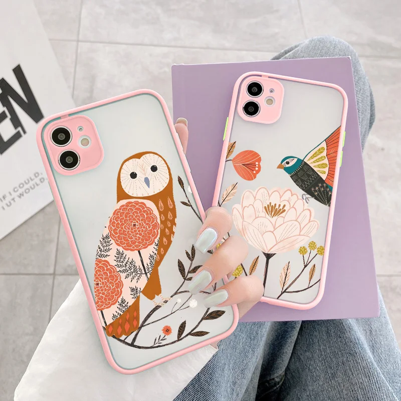 Floral Bird Design Phone Case With Owl & Swan Illustrations
