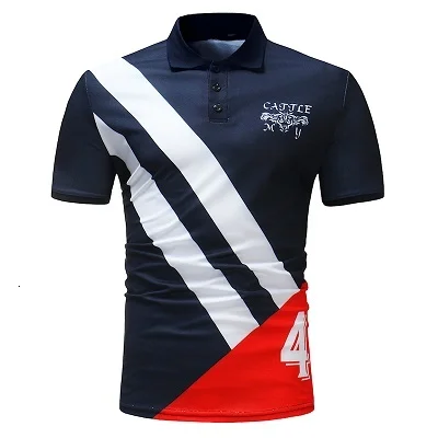 Летняя новая брендовая мужская рубашка поло модный принт в горошек Camisa короткий рукав Повседневная рубашка-поло деловые рубашки плюс размер 3XL - Color: T351Navy blue