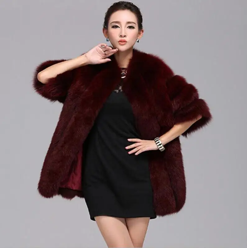 Лисий мех пальто зимнее женское пушистое пальто из искусственного меха квалифицированная Толстая имитация женская теплая верхняя одежда - Цвет: wine red