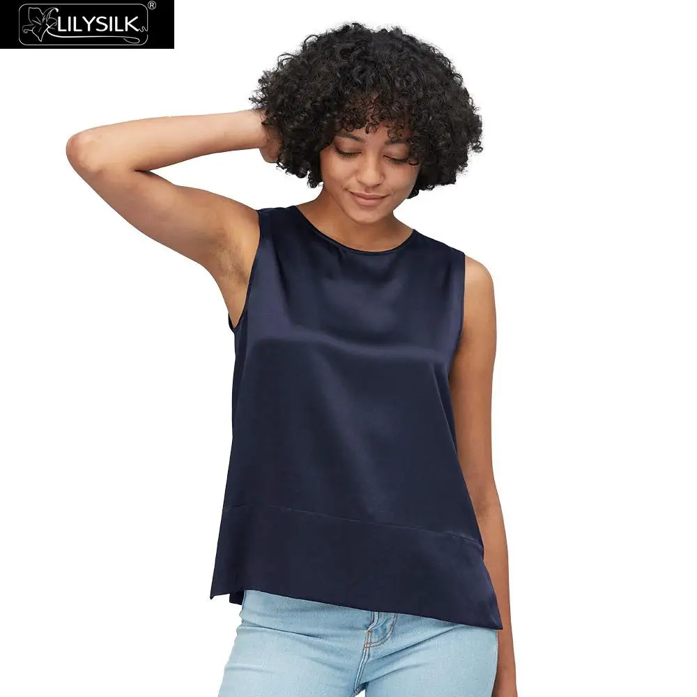 LilySilk шелковые топы элегантные с круглым вырезом Женские Новые - Цвет: Navy Blue