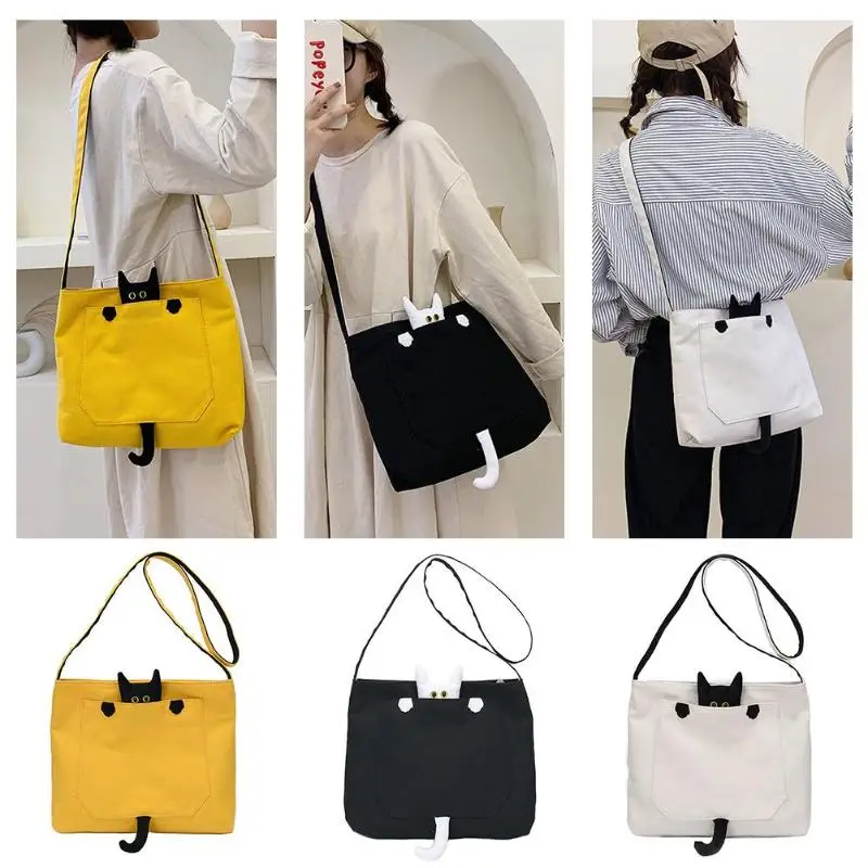 Большая вместительная сумка через плечо Bolsas Feminina Mujer, Холщовая Сумка для путешествий, женские сумки через плечо с рисунком кота, Женская Повседневная сумка-портфель