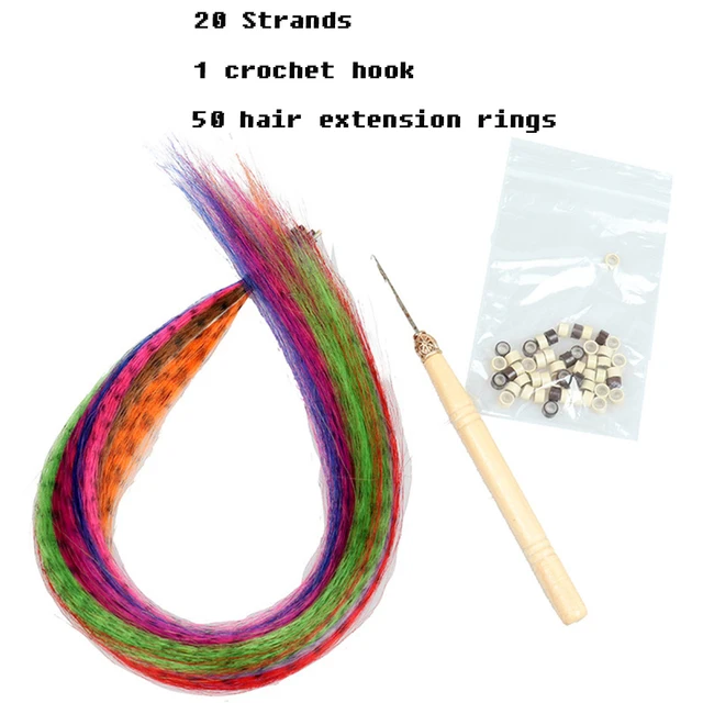 Feather  hair Colored Strands of Hair Extension False Rainbow Overhead Fake Coloring feather for Hair Synthetic