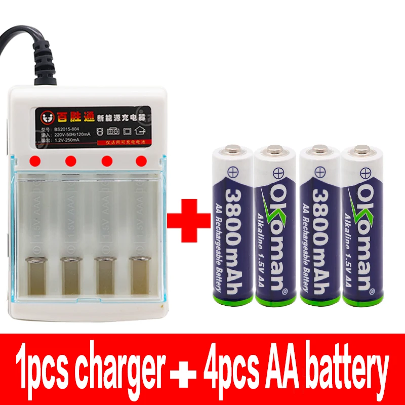 Золотой Новая 1,5 V аккумуляторная батарея аа 3800mah щелочные батареи для часов игрушечный фонарик пульт дистанционного управления камера батарея+ зарядное устройство - Цвет: Золотой