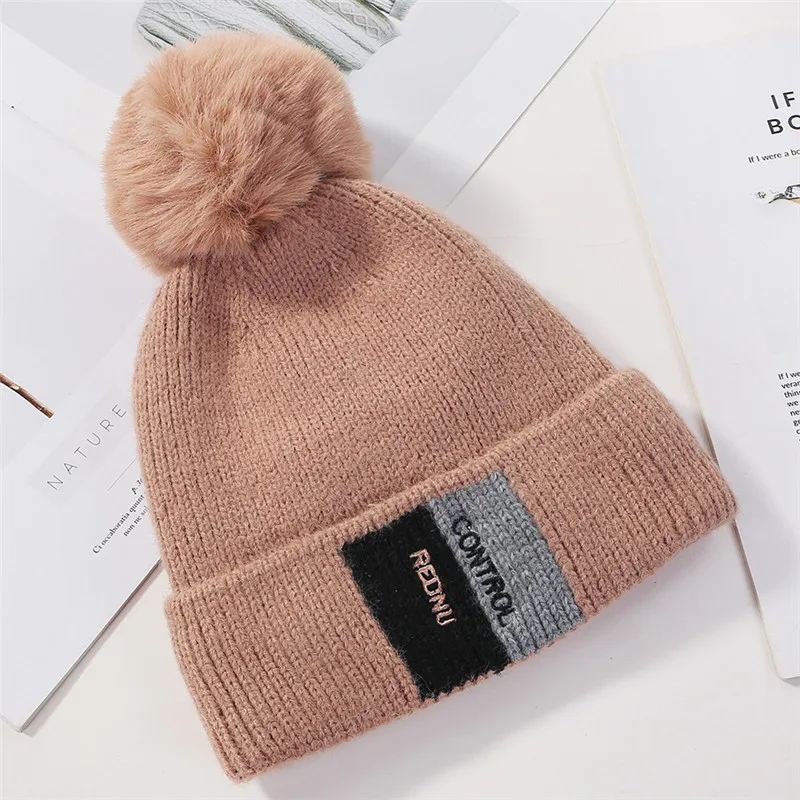 JIUCE026 зимняя женская повседневная шерстяная вязанная шапочки Skullies Новая Женская Толстая шапка с помпоном Gorros