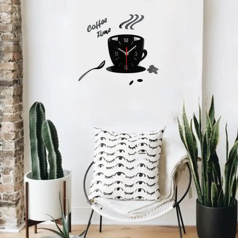 3D DIY Acrylic Wall Clock Modern Kitchen Home Decor Coffee Better Time Clock Cup