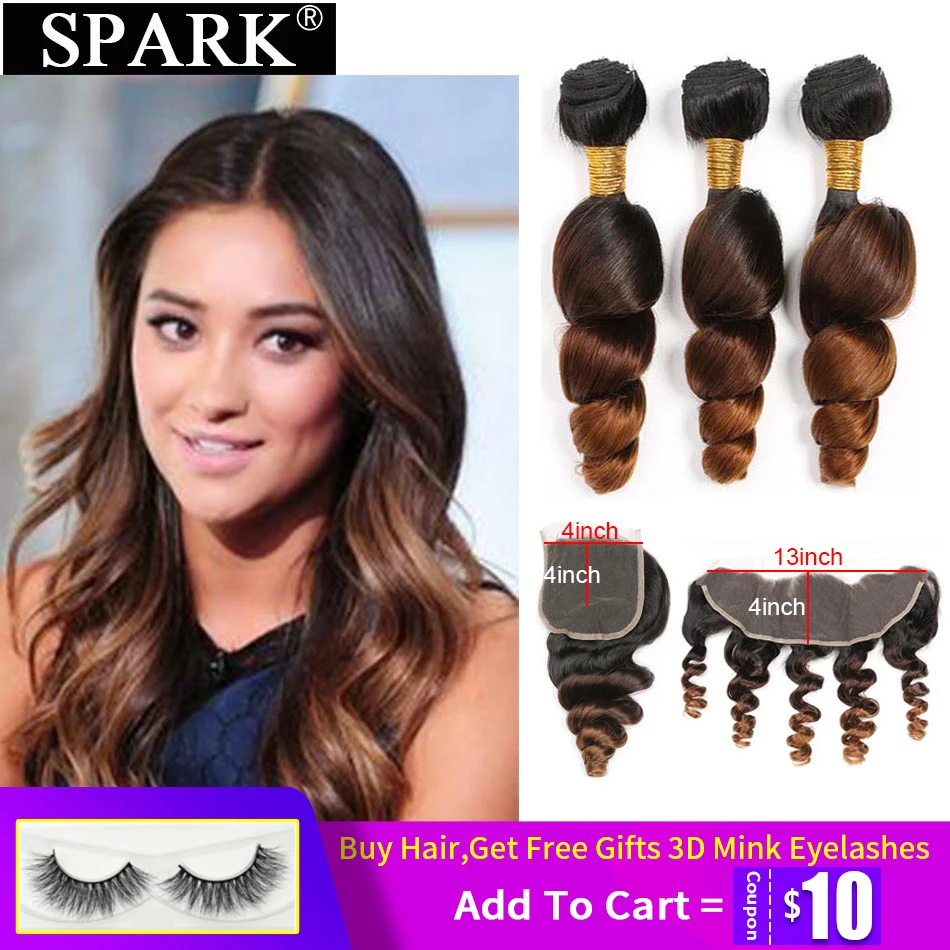 

Loose wave Bundles With Closure Spark Ombre Hair Bundles With Frontal Human remy Hair Weave Peruvian Hair Bundles With Closure