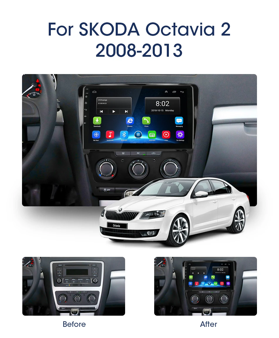 Jansite Wi-Fi 1" автомобильное радио для Skoda Octavia 2 2008-2013 RDS Android Авторадио 2.5D ips сенсорный экран Bluetooth плеер с рамкой